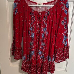 Style & Co. Red Tunic with Blue Floral Print